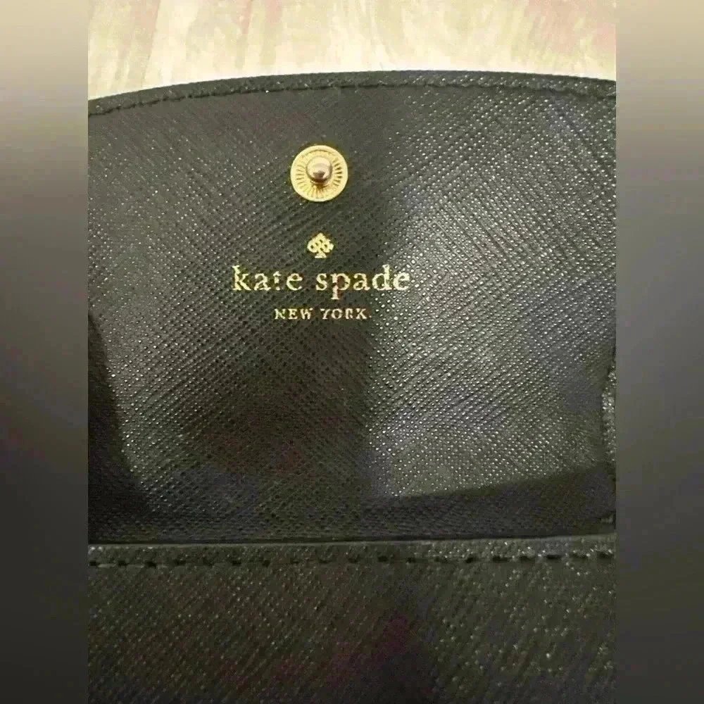 Kate Spade New York Black Saffiano Leather Trifold Wallet Coin Purse Snap
